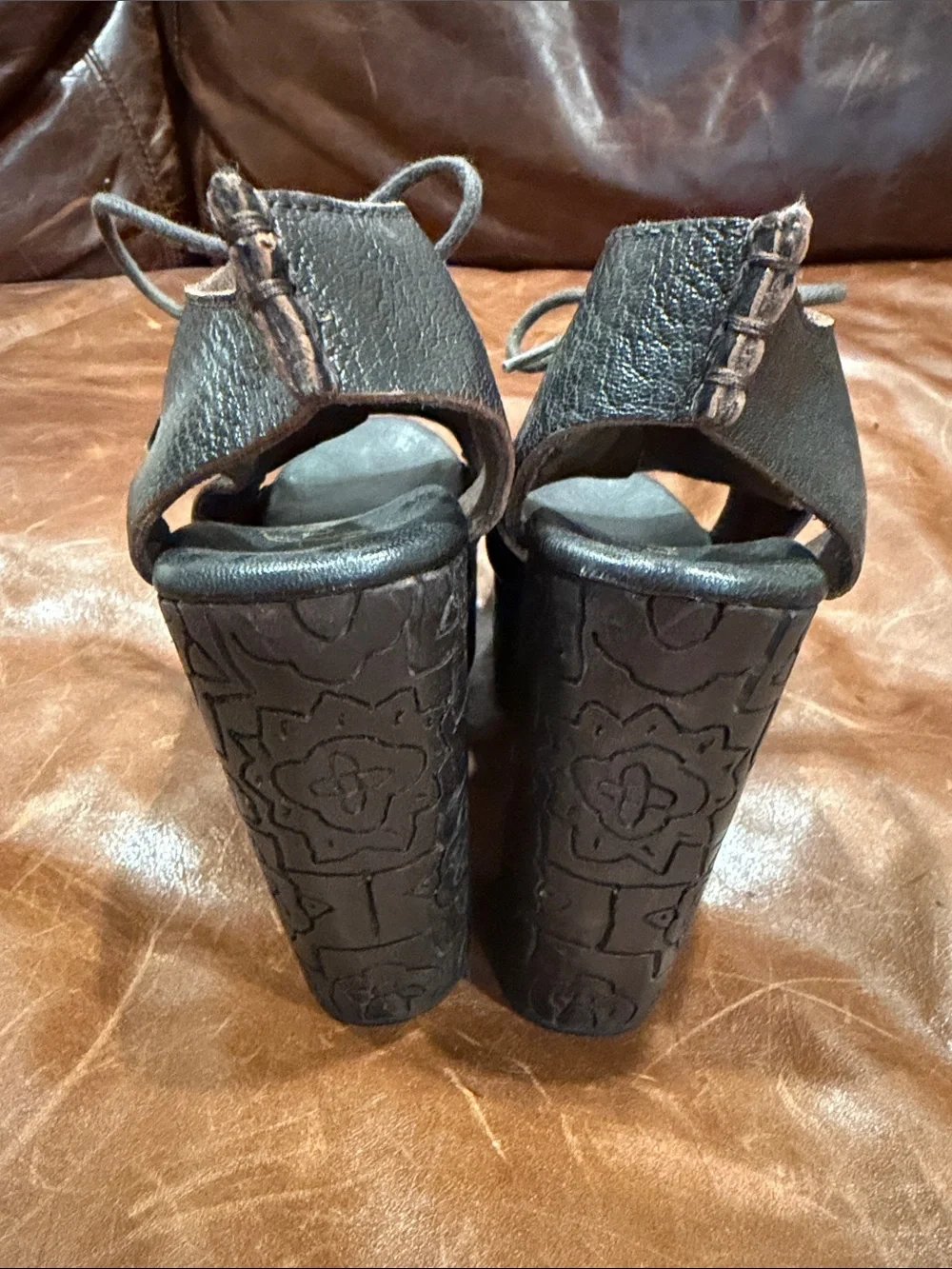 Free People black lace platform heel.